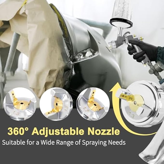 BENTOHKLE D1 LVLP AIR SPRAY GUN KIT WITH 10PCS 600ML DISPOSABLE MIXING CUPS 1.3/1.5/1.7MM NOZZLES AUTOMOTIVE PAINT GUN CAR PAINT SPRAYER FOR HOUSE PAINTING FURNITURE DIY - Image 2